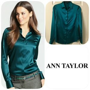 Ann Taylor Teal Satin Blouse